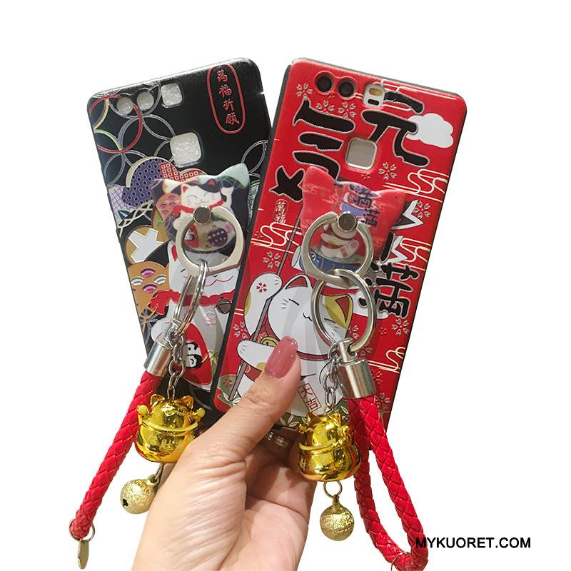 Kuori Huawei P9 Suojaus Musta Rikkaus, Kotelo Huawei P9 Kohokuviointi Kissa Kulta