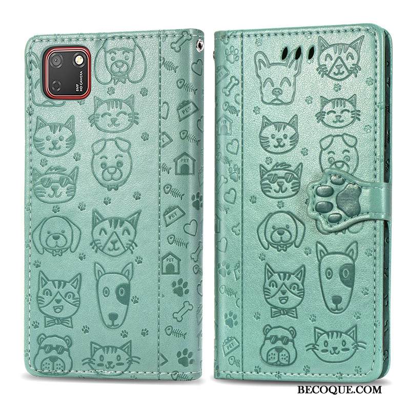 Kuori Huawei Y5p Kohokuviointi Kukka Koira, Kotelo Huawei Y5p Suojaus Vihreä Puhelimen Kuoret