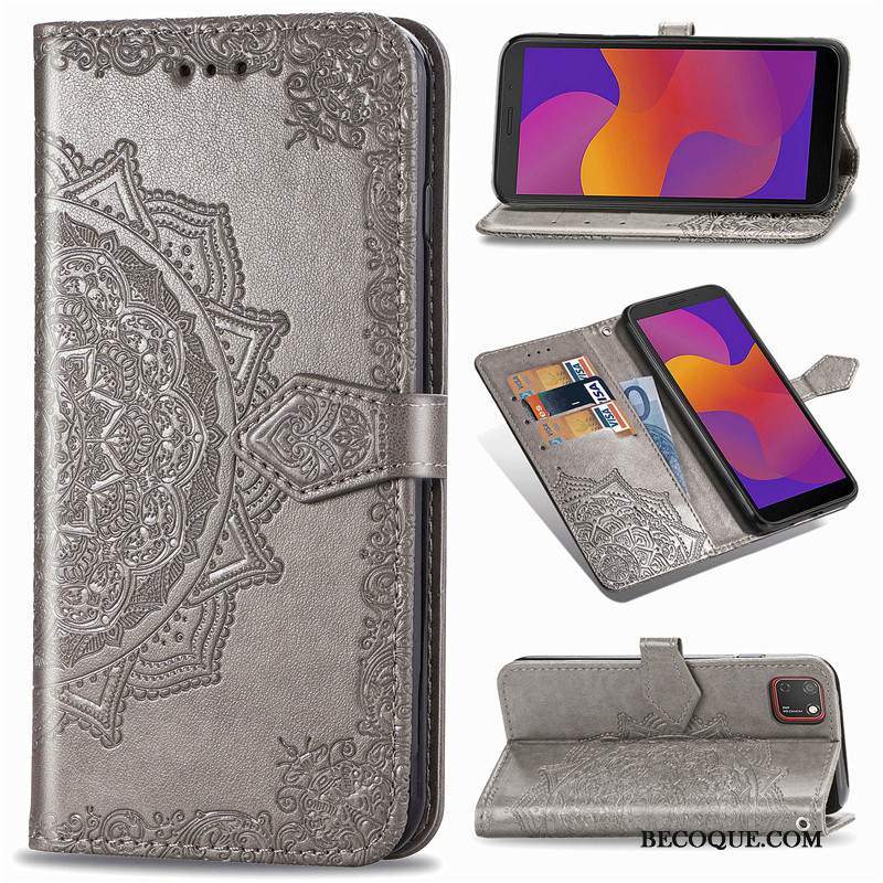 Kuori Huawei Y5p Kuoret Ripustettavat Koristeet Harmaa, Kotelo Huawei Y5p Nahka Kukka Kiinteä Väri