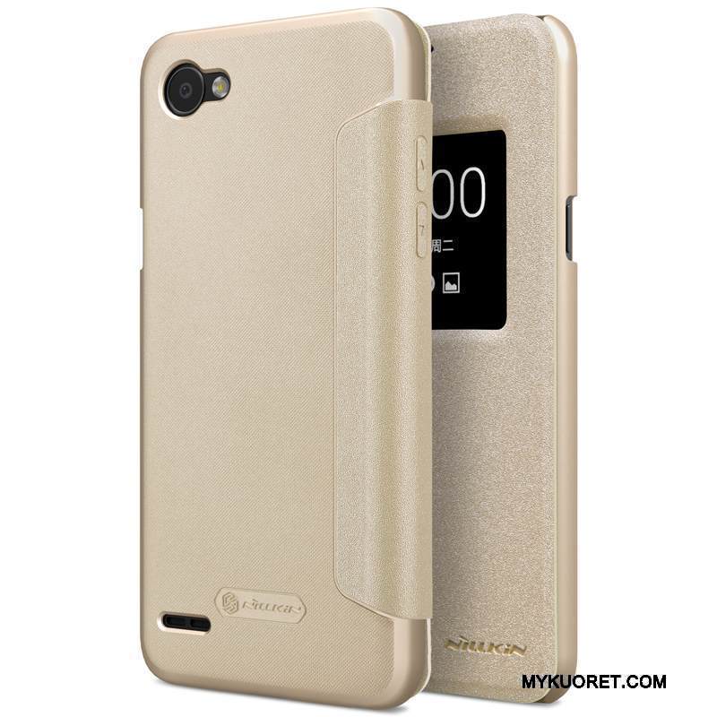 Kuori Lg Q6 Nahka Kulta Puhelimen Kuoret, Kotelo Lg Q6 Kuoret Kevyt Avaa Ikkuna