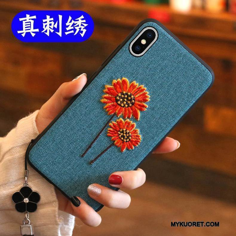 Kuori Mi Note 2 Laukut Trendi Kirjonta, Kotelo Mi Note 2 Pehmeä Neste Sininen Kukka