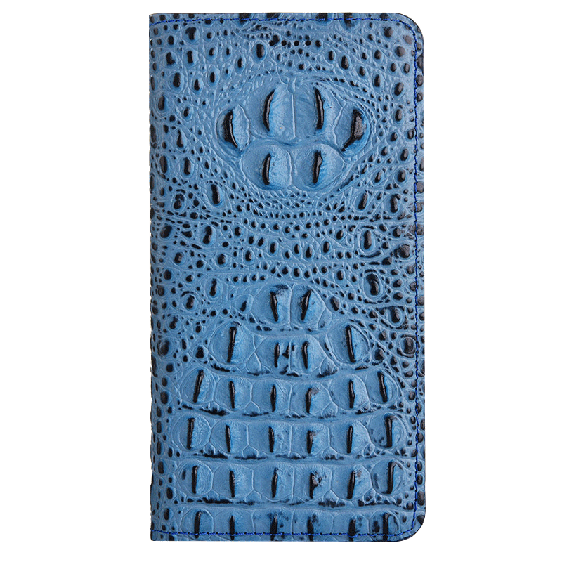 Kuori Moto G7 Nahka Puhelimen Kuoret Krokotiili, Kotelo Moto G7 Suojaus Kukkakuvio Sininen