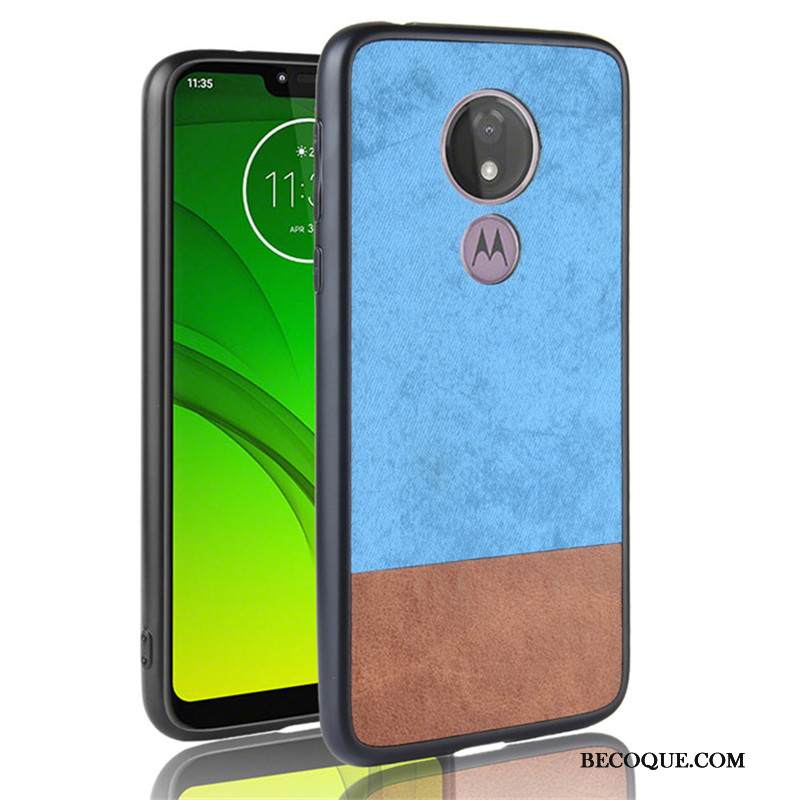 Kuori Moto G7 Power Laukut Sininen Puhelimen Kuoret, Kotelo Moto G7 Power Nahka Värisävyt Cowboy
