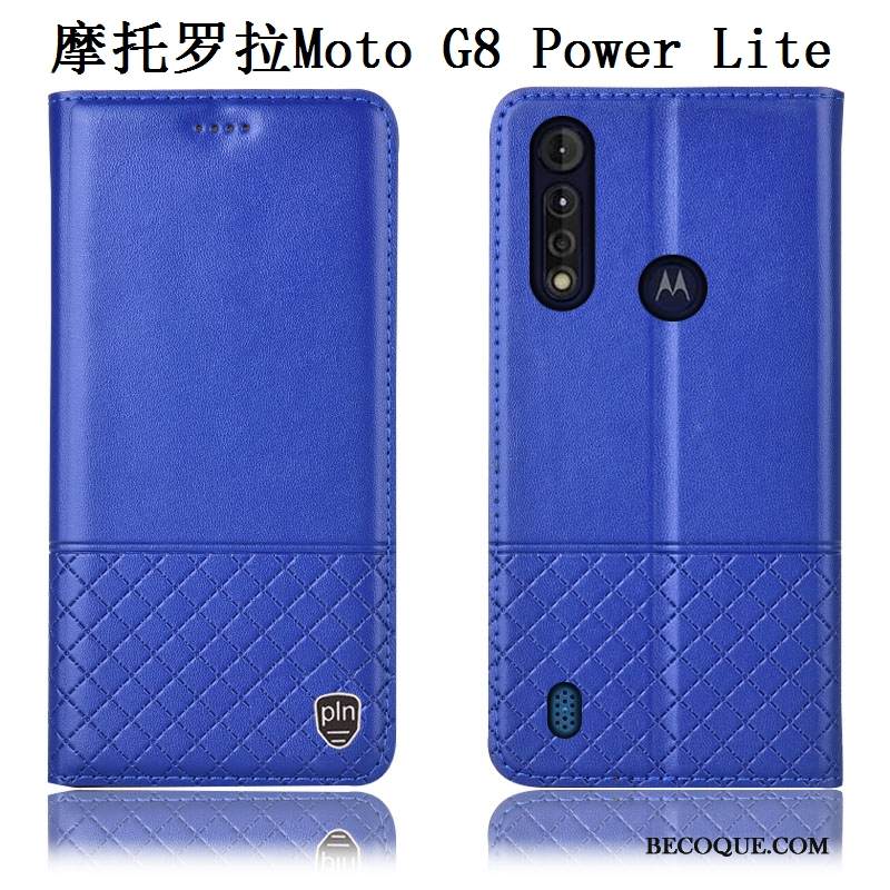 Kuori Moto G8 Power Lite Nahka Puhelimen Kuoret Sininen, Kotelo Moto G8 Power Lite Murtumaton