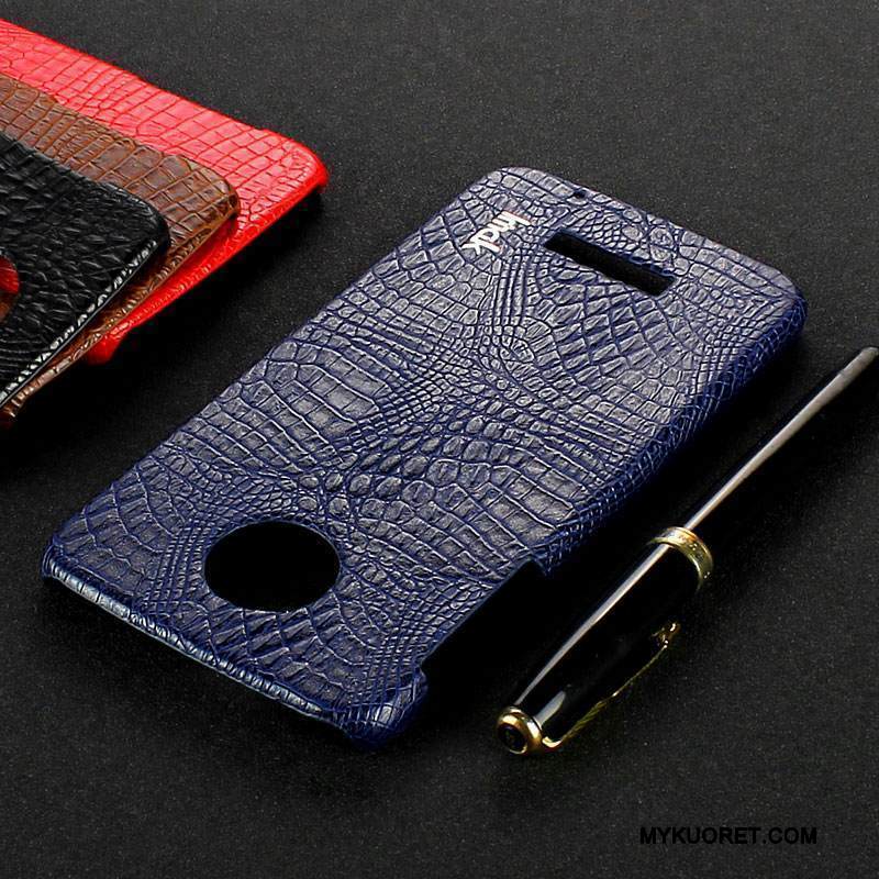 Kuori Moto Z Play Nahka Takakansi Sininen, Kotelo Moto Z Play Suojaus Krokotiili Kukkakuvio