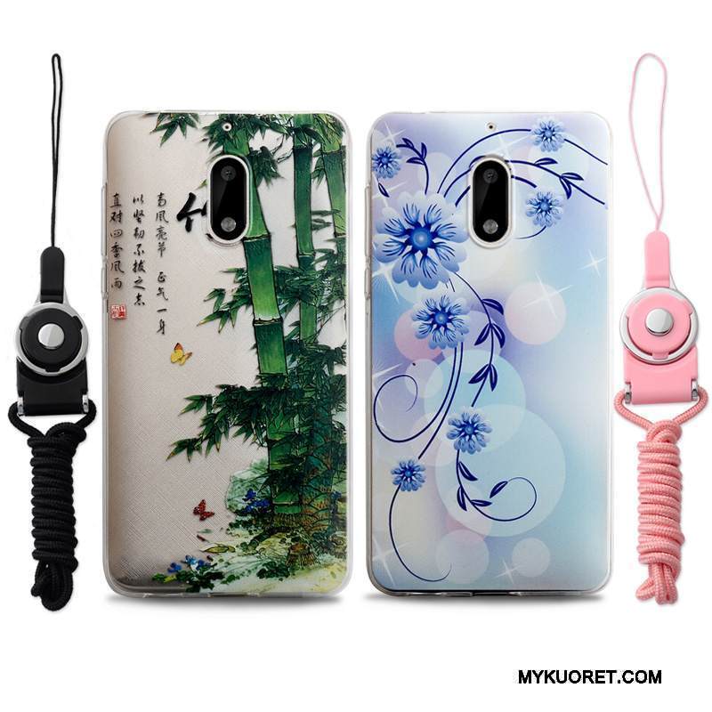 Kuori Nokia 6 Kohokuviointi Puhelimen Kuoret Murtumaton, Kotelo Nokia 6 Laukut Sininen Ripustettavat Koristeet