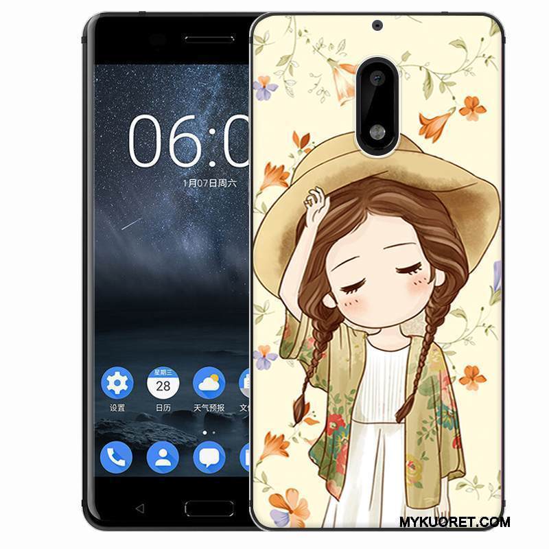 Kuori Nokia 6 Silikoni Keltainen Puhelimen Kuoret, Kotelo Nokia 6 Sarjakuva Murtumaton