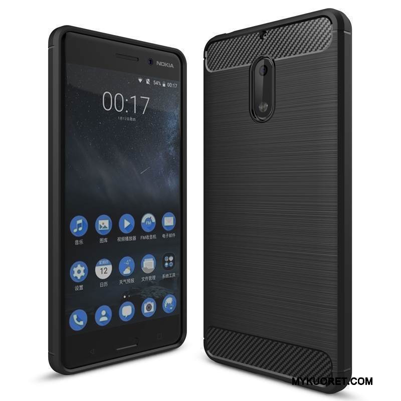 Kuori Nokia 6 Silikoni Kuitu Musta, Kotelo Nokia 6 Pehmeä Neste Kukkakuvio Murtumaton