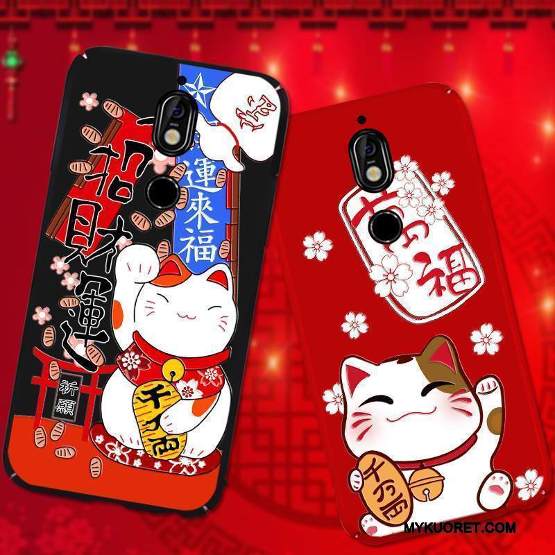 Kuori Nokia 7 Kohokuviointi Kova Pesty Suede, Kotelo Nokia 7 Laukut Punainen Ripustettavat Koristeet