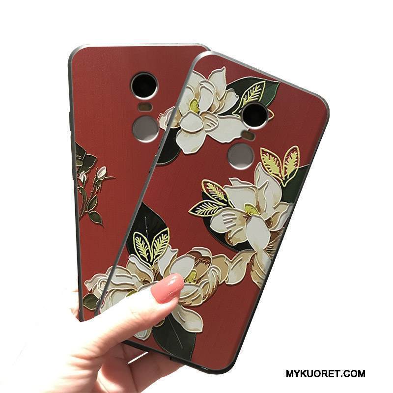 Kuori Redmi Note 4x Kohokuviointi Punainen Korkea, Kotelo Redmi Note 4x Laukut Pesty Suede Puhelimen Kuoret