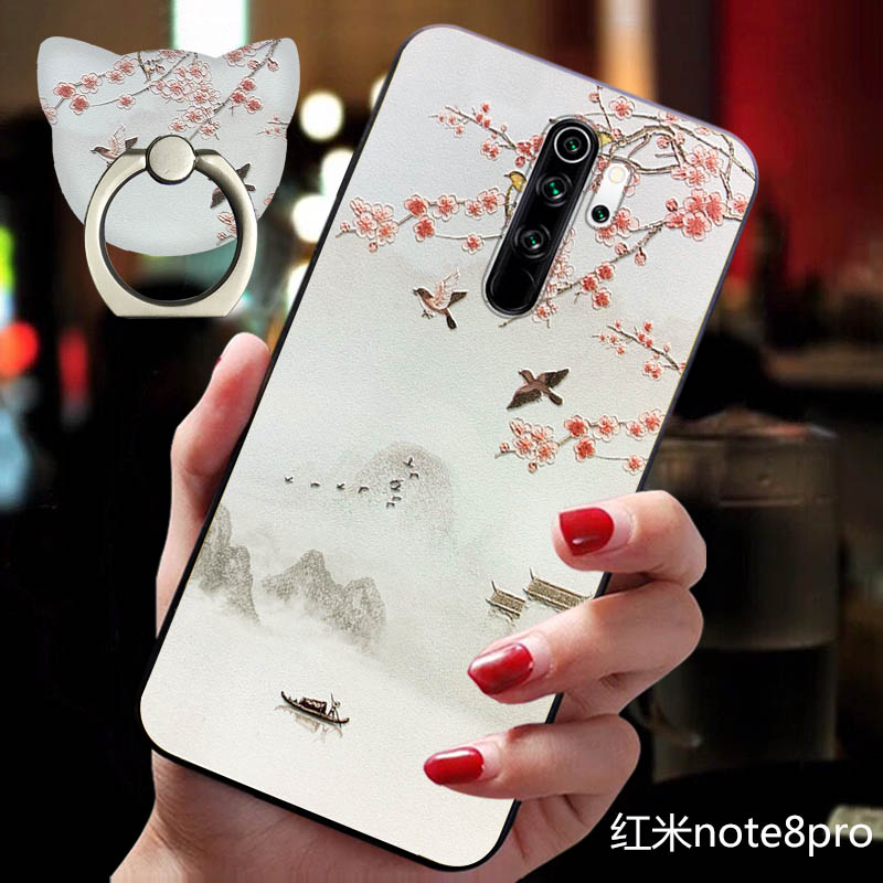 Kuori Redmi Note 8 Pro Kohokuviointi Kukka Pesty Suede, Kotelo Redmi Note 8 Pro Silikoni Ohut Lintu