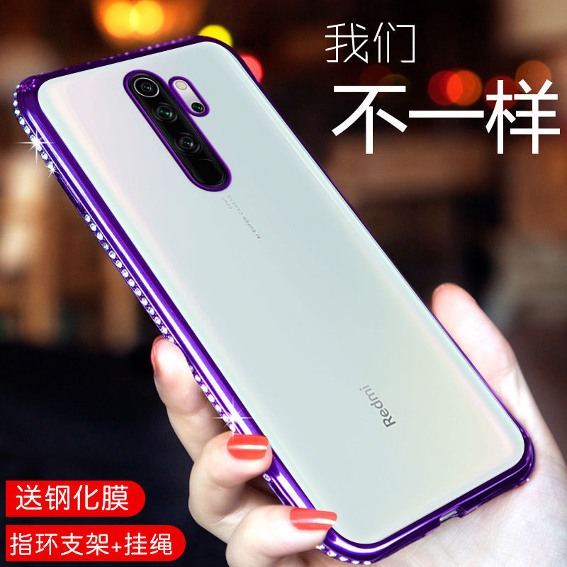 Kuori Redmi Note 8 Pro Pehmeä Neste Tyylikäs Violetti, Kotelo Redmi Note 8 Pro Rhinestone Inlay Puhelimen Kuoret Punainen