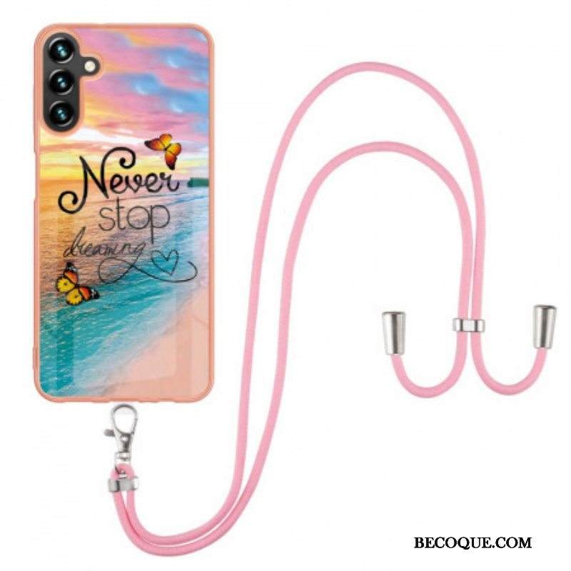 Kuori Samsung Galaxy A13 5G / A04s Kiristysnyörillä Älä Koskaan Lakkaa Haaveilemasta Vetonauha