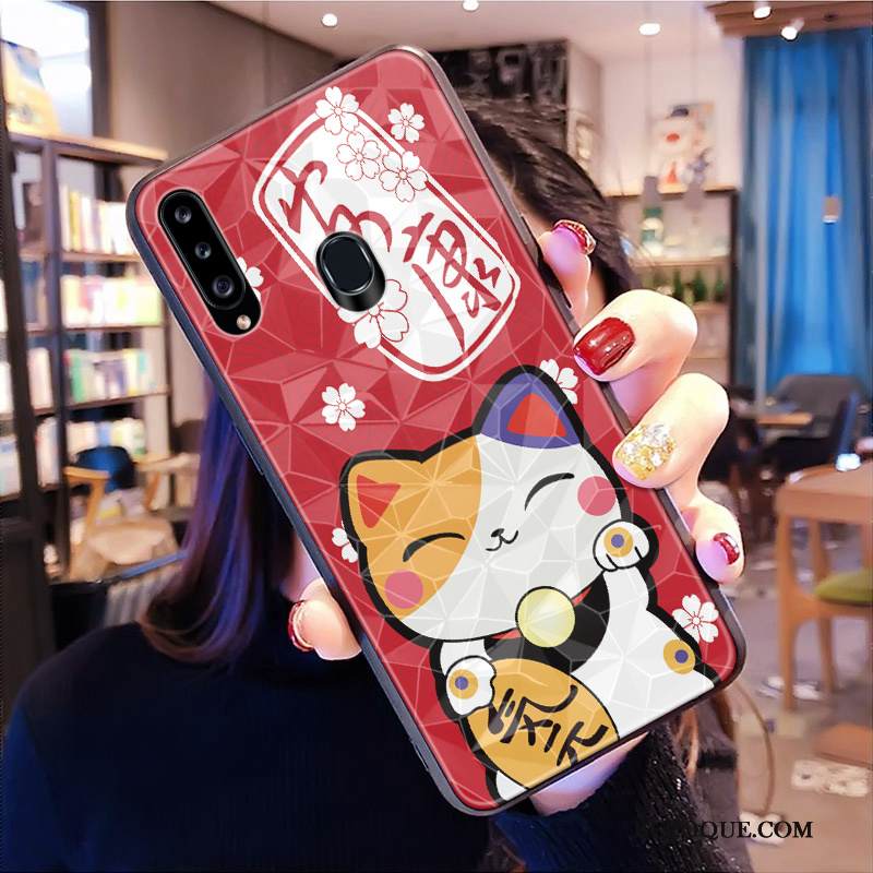 Kuori Samsung Galaxy A20s Laukut Timantti Kissa, Kotelo Samsung Galaxy A20s Rikkaus Kukkakuvio