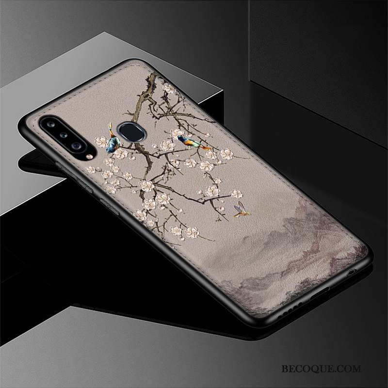 Kuori Samsung Galaxy A20s Silikoni Harmaa Trendi, Kotelo Samsung Galaxy A20s Kohokuviointi Tuuli Persoonallisuus