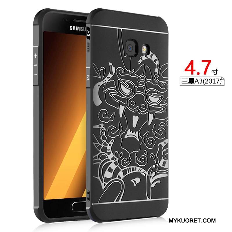Kuori Samsung Galaxy A3 2017 Pehmeä Neste Musta Puhelimen Kuoret, Kotelo Samsung Galaxy A3 2017 Kohokuviointi Vaalean Murtumaton