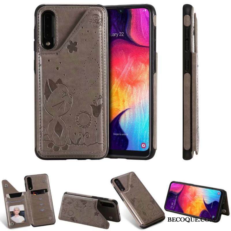 Kuori Samsung Galaxy A30s Laukut Murtumaton Kissa, Kotelo Samsung Galaxy A30s Nahka Harmaa Puhelimen Kuoret