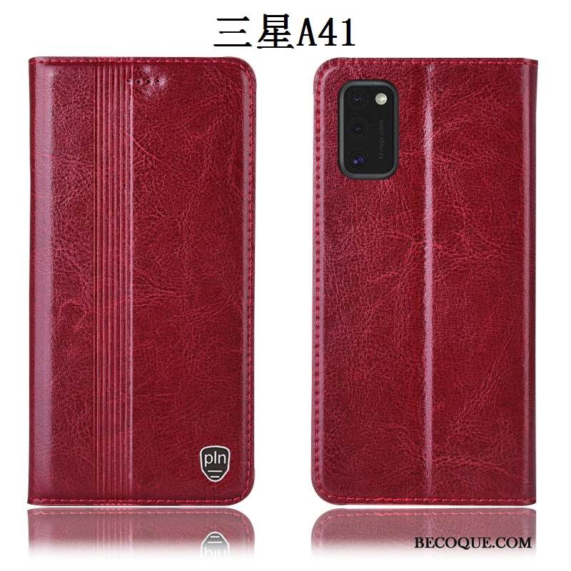 Kuori Samsung Galaxy A41 Laukut Murtumaton Puhelimen Kuoret, Kotelo Samsung Galaxy A41 Nahka Punainen