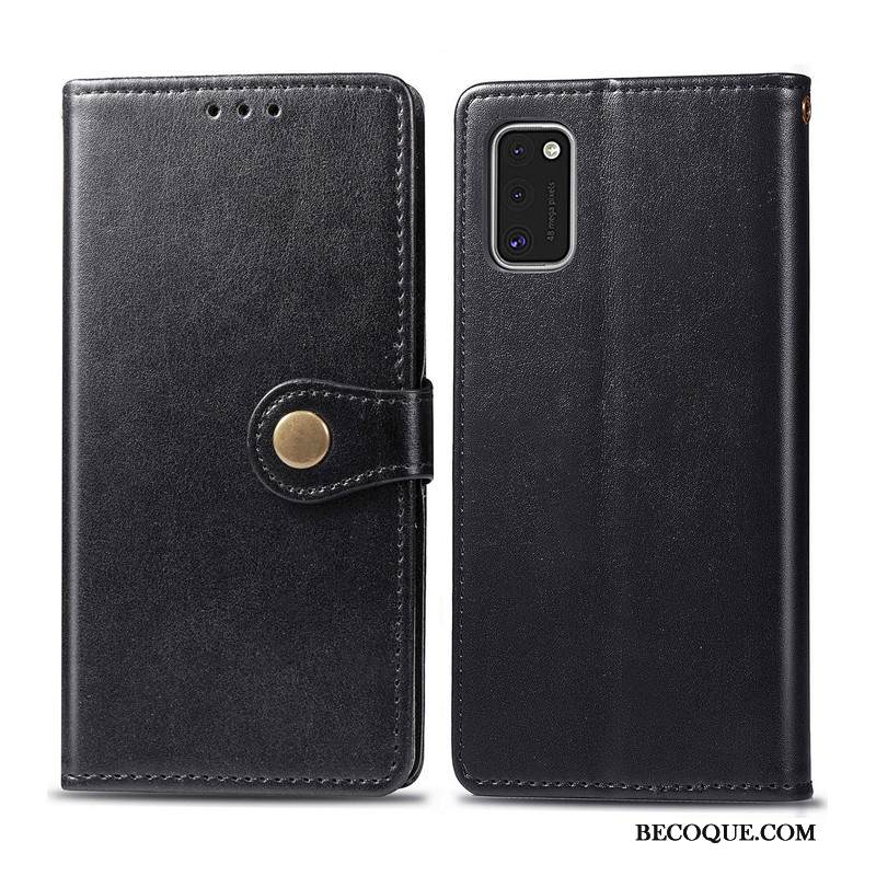 Kuori Samsung Galaxy A41 Nahka Yksinkertainen Kiinteä Väri, Kotelo Samsung Galaxy A41 Suojaus Musta Liiketoiminta