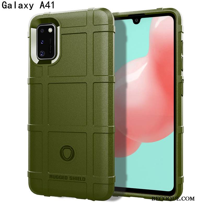 Kuori Samsung Galaxy A41 Silikoni Pesty Suede Kolme Puolustusta, Kotelo Samsung Galaxy A41 Laukut Vihreä Auto