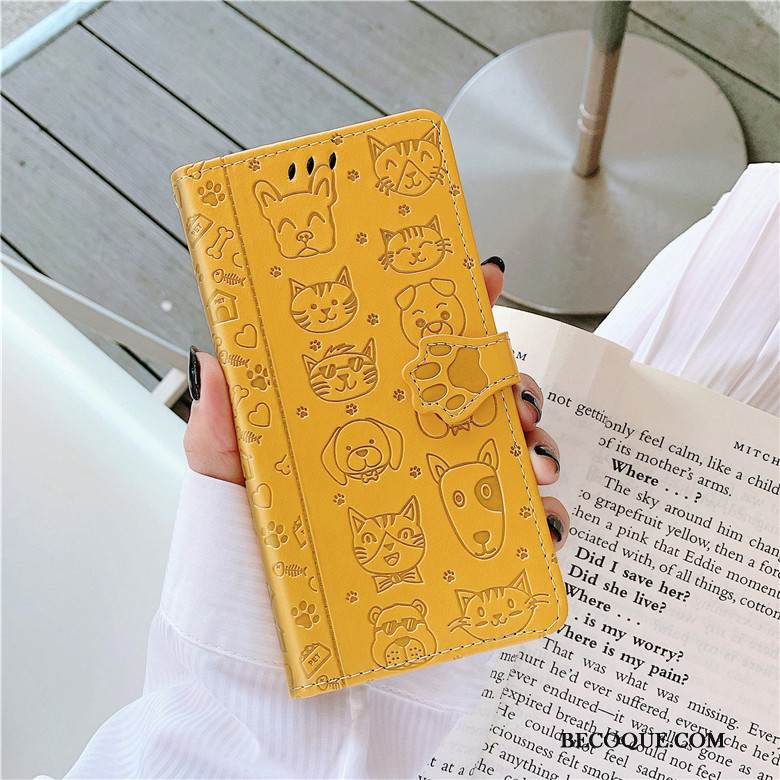 Kuori Samsung Galaxy A41 Suojaus Murtumaton Keltainen, Kotelo Samsung Galaxy A41 Nahka Kissa Puhelimen Kuoret