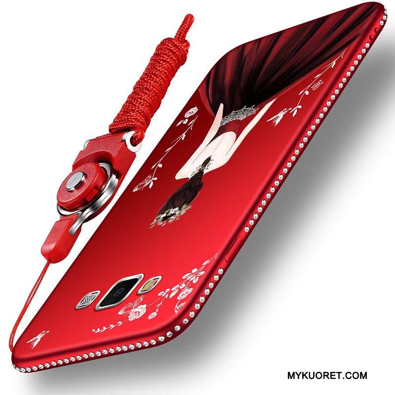 Kuori Samsung Galaxy A5 2015 Strassi Punainen Pesty Suede, Kotelo Samsung Galaxy A5 2015 Laukut Murtumaton Puhelimen Kuoret