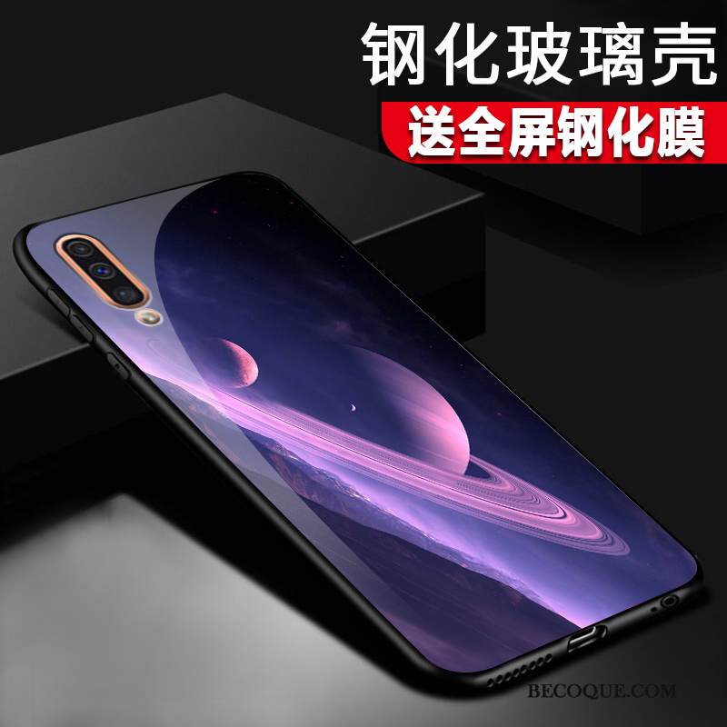 Kuori Samsung Galaxy A50 Suojaus Peili Lasi, Kotelo Samsung Galaxy A50 Laukut Violetti Pesty Suede