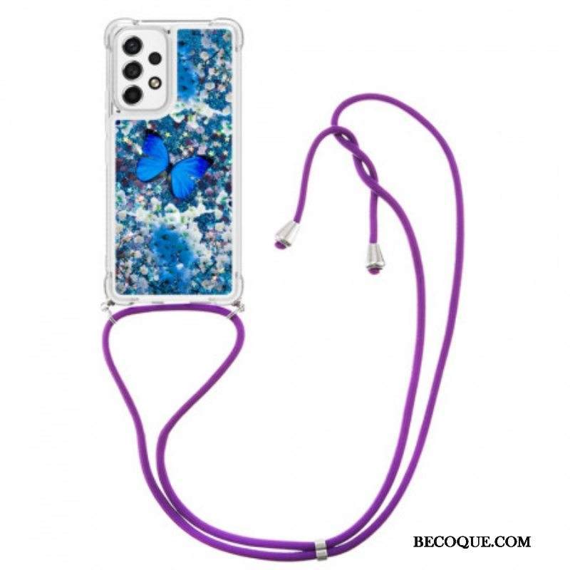 Kuori Samsung Galaxy A53 5G Kiristysnyörillä Kiristysnyöri Paljettiperhosia