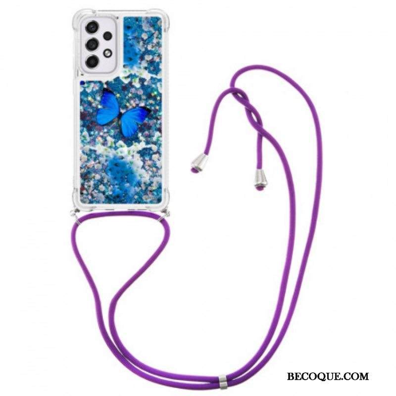 Kuori Samsung Galaxy A53 5G Kiristysnyörillä Kiristysnyöri Paljettiperhosia