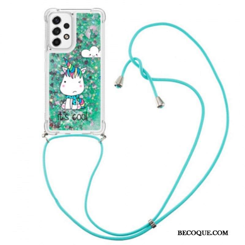 Kuori Samsung Galaxy A53 5G Kiristysnyörillä Yksisarvinen Glitter Kiristysnauha