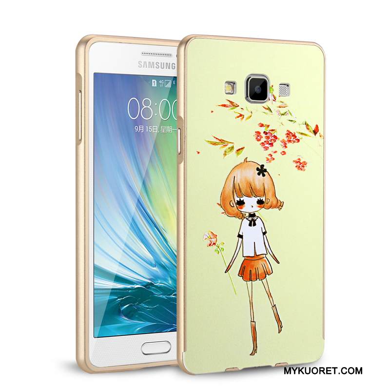 Kuori Samsung Galaxy A7 2015 Metalli Puhelimen Kuoret Kehys, Kotelo Samsung Galaxy A7 2015 Suojaus Vihreä