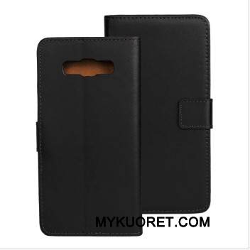 Kuori Samsung Galaxy A7 2015 Nahka Puhelimen Kuoret Ohut, Kotelo Samsung Galaxy A7 2015 Suojaus Musta