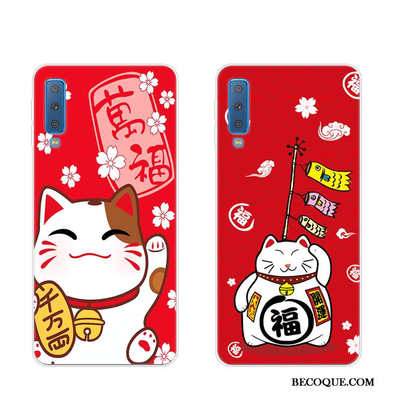 Kuori Samsung Galaxy A7 2018 Pehmeä Neste Puhelimen Kuoret Kissa, Kotelo Samsung Galaxy A7 2018 Luova Punainen Murtumaton