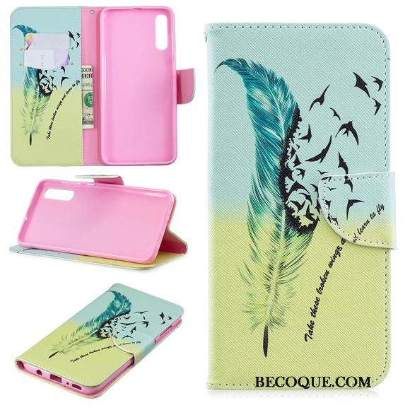 Kuori Samsung Galaxy A70 Nahka Puhelimen Kuoret Murtumaton, Kotelo Samsung Galaxy A70 Suojaus Vihreä