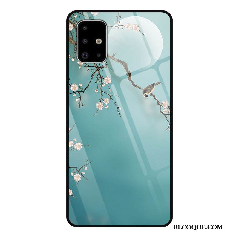 Kuori Samsung Galaxy A71 Silikoni Sininen Suuntaus, Kotelo Samsung Galaxy A71 Suojaus Lasi Murtumaton