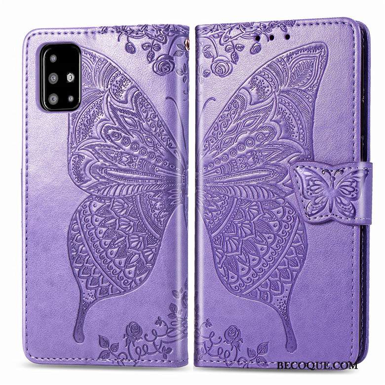 Kuori Samsung Galaxy A71 Silikoni Violetti Perhonen, Kotelo Samsung Galaxy A71 Nahka Kukka Puhelimen Kuoret