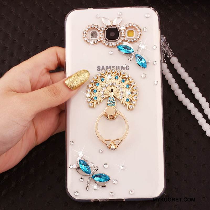 Kuori Samsung Galaxy J7 2015 Pehmeä Neste Ohut Sininen, Kotelo Samsung Galaxy J7 2015 Silikoni Ripustettavat Koristeet Rengas