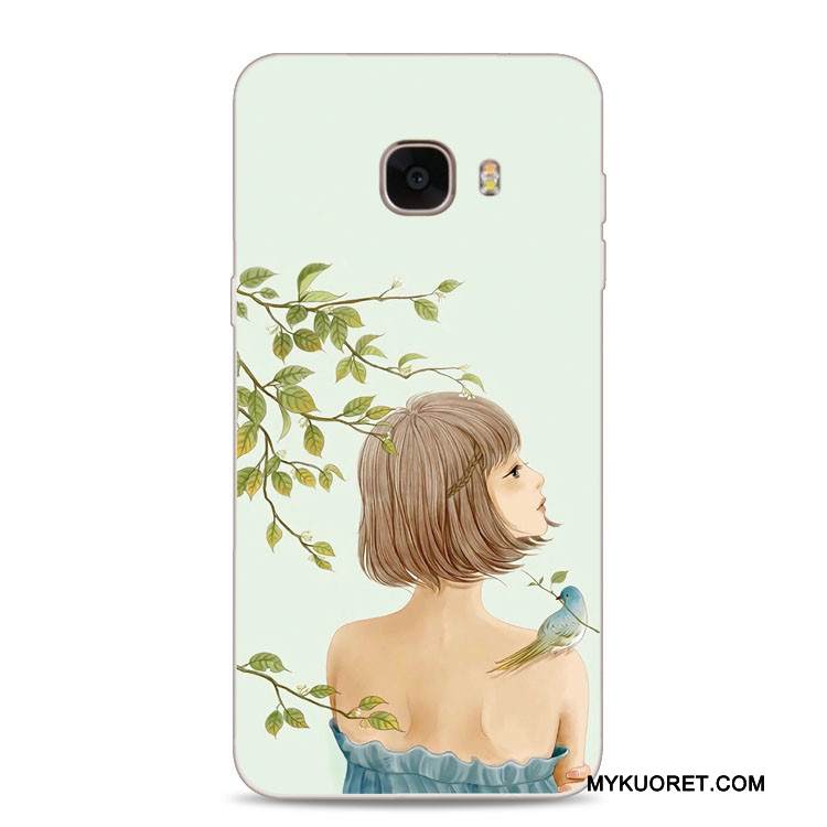 Kuori Samsung Galaxy J7 2017 Kohokuviointi Vaalean Kukka, Kotelo Samsung Galaxy J7 2017 Silikoni Vihreä Puhelimen Kuoret