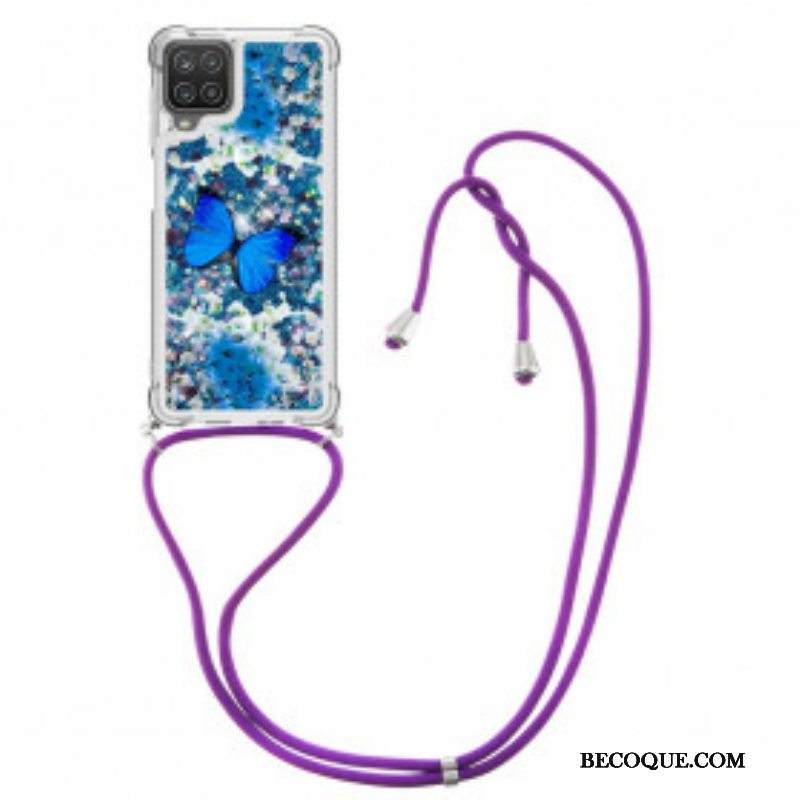 Kuori Samsung Galaxy M12 / A12 Kiristysnyörillä Kiristysnyöri Paljettiperhosia