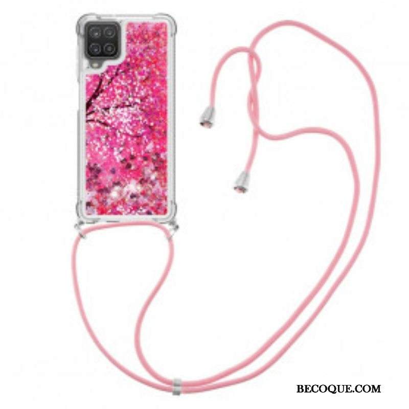 Kuori Samsung Galaxy M12 / A12 Kiristysnyörillä Paljetti Kiristysnauha Puu