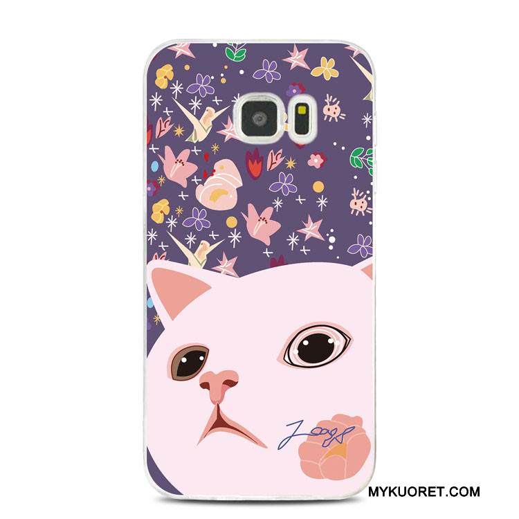 Kuori Samsung Galaxy Note 5 Kohokuviointi Kukka Kissa, Kotelo Samsung Galaxy Note 5 Silikoni Violetti Puhelimen Kuoret