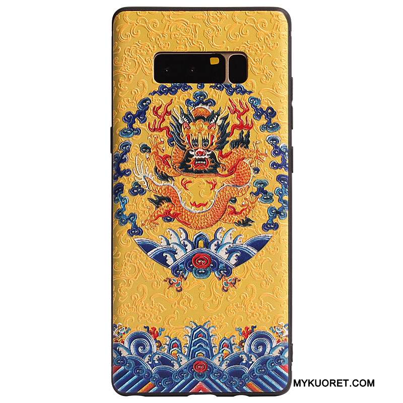 Kuori Samsung Galaxy Note 8 Laukut Keltainen Persoonallisuus, Kotelo Samsung Galaxy Note 8 Kohokuviointi Lohikäärme Murtumaton