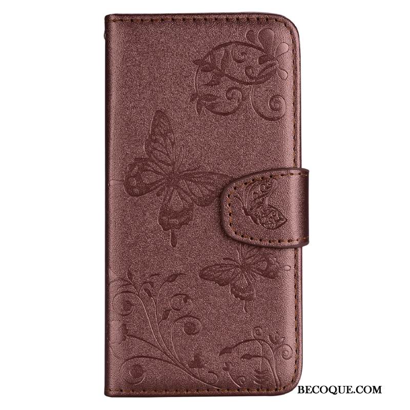 Kuori Samsung Galaxy S10+ Nahka Kortti Perhonen, Kotelo Samsung Galaxy S10+ Suojaus Kukka Puhelimen Kuoret