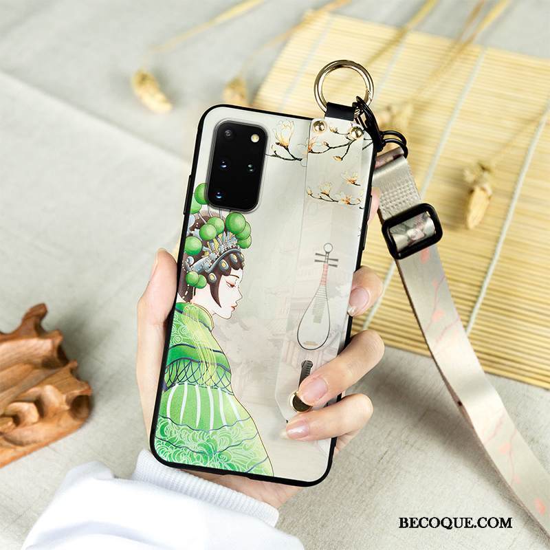Kuori Samsung Galaxy S20+ Laukut Pekingin Ooppera Puhelimen Kuoret, Kotelo Samsung Galaxy S20+ Silikoni Vihreä Ripustettavat Koristeet