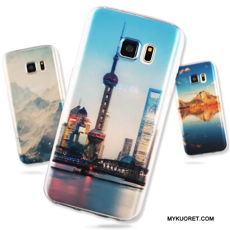 Kuori Samsung Galaxy S6 Edge + Pehmeä Neste Sininen Puhelimen Kuoret, Kotelo Samsung Galaxy S6 Edge + Suojaus