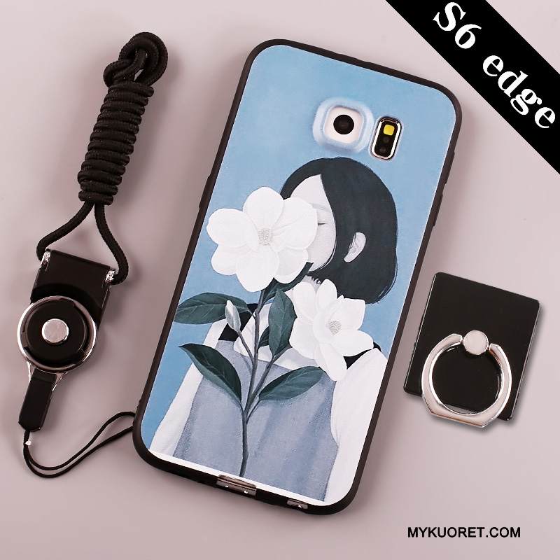 Kuori Samsung Galaxy S6 Edge Silikoni Sininen Trendi, Kotelo Samsung Galaxy S6 Edge Laukut Puhelimen Kuoret Pesty Suede