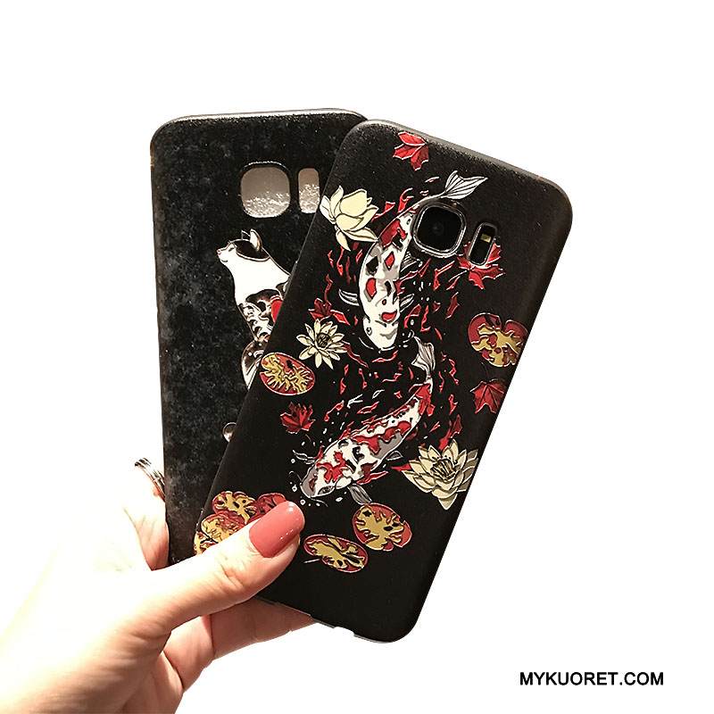 Kuori Samsung Galaxy S7 Edge Kohokuviointi Nosturi Tuuli, Kotelo Samsung Galaxy S7 Edge Pehmeä Neste Musta Puhelimen Kuoret