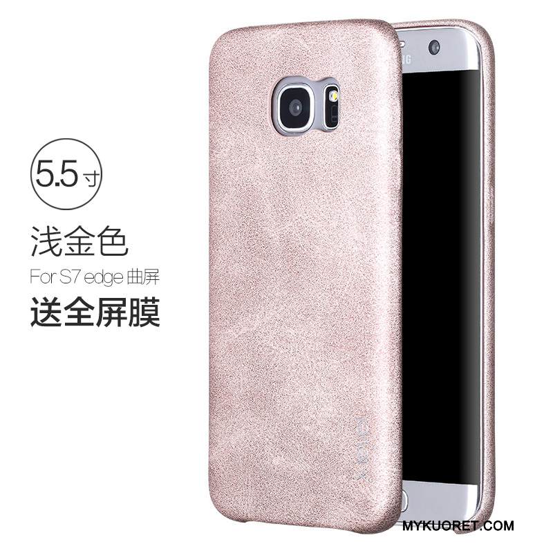 Kuori Samsung Galaxy S7 Edge Nahka Murtumaton Kulta, Kotelo Samsung Galaxy S7 Edge Suojaus Vaalean Ultra