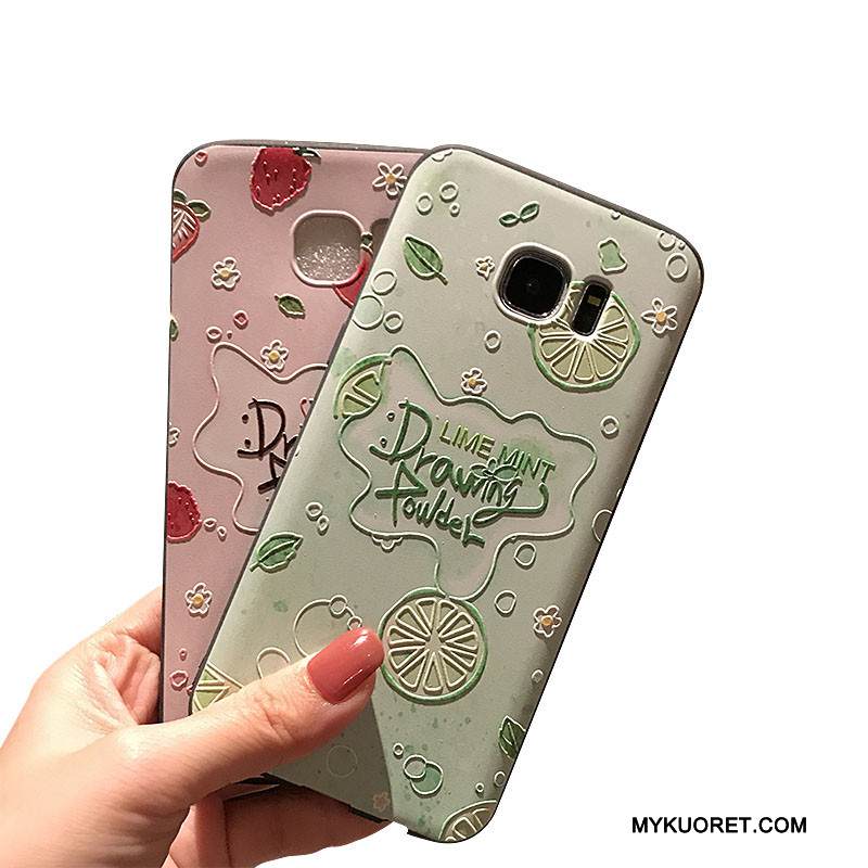 Kuori Samsung Galaxy S7 Kohokuviointi Musta Vaalean, Kotelo Samsung Galaxy S7 Laukut Vihreä Pesty Suede