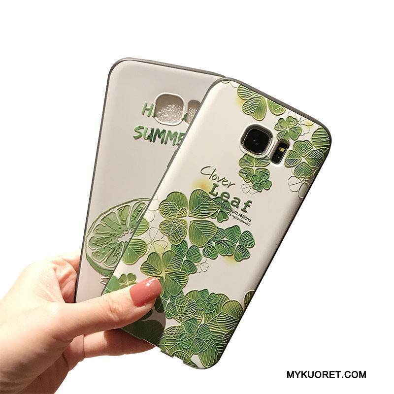 Kuori Samsung Galaxy S7 Kohokuviointi Vihreä Pesty Suede, Kotelo Samsung Galaxy S7 Pehmeä Neste Puhelimen Kuoret Musta